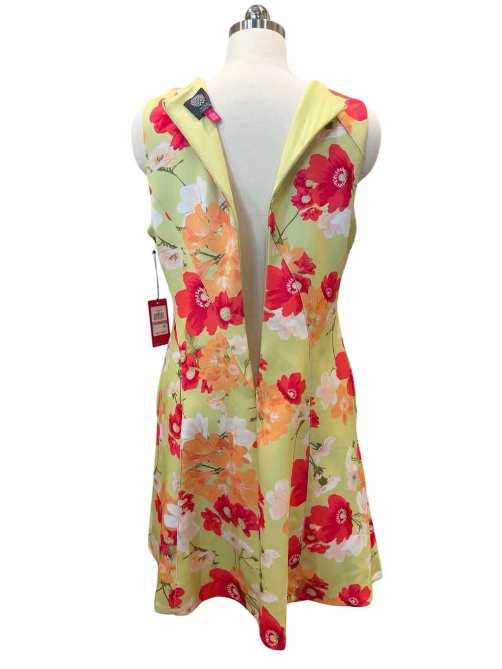Vince Camuto Scuba Fit Flare Dress Floral Sleeveless Lime Green Orange 12 NWT